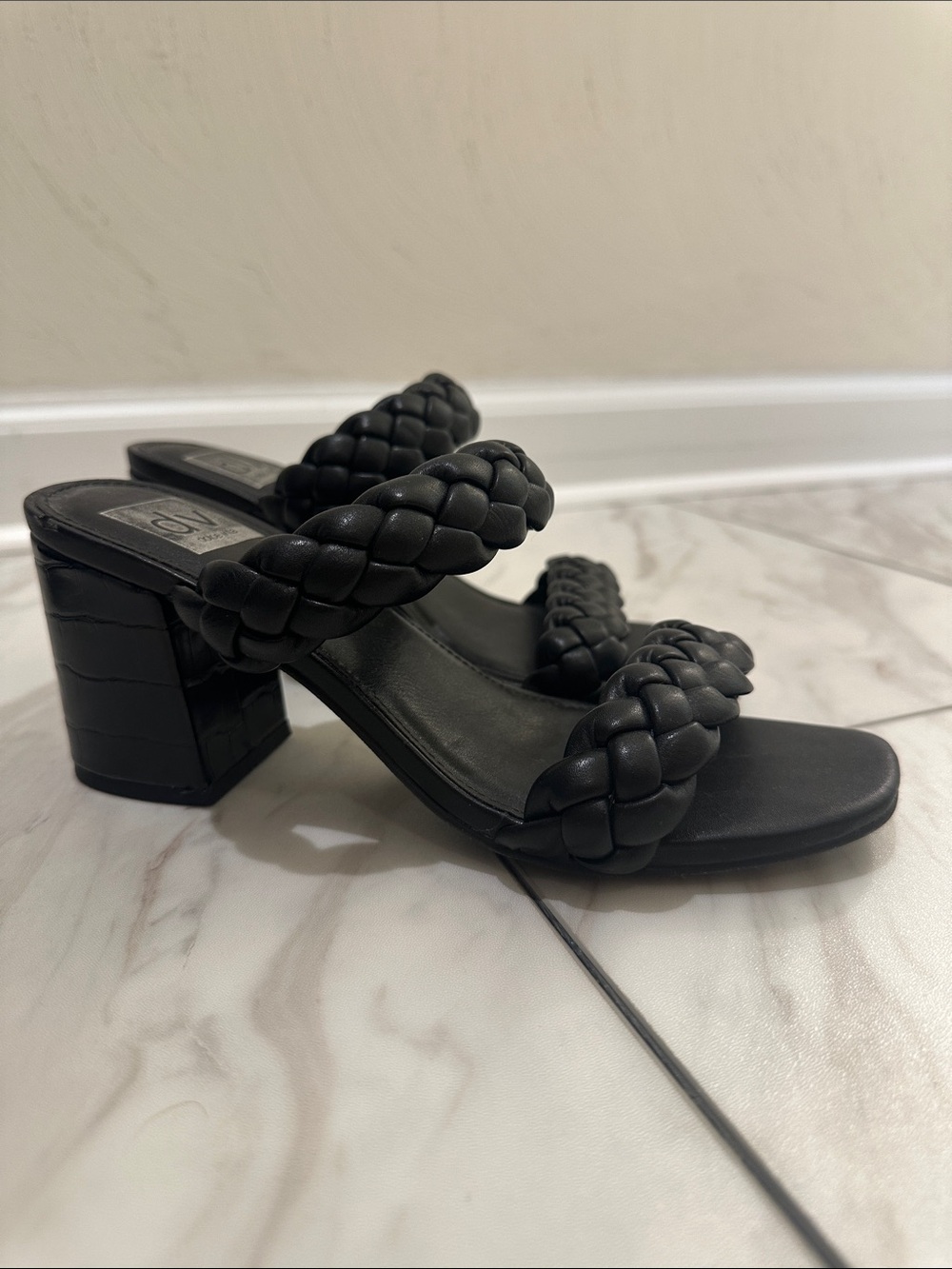 Dolce Vita Black Braided Double-Strap Block Heel Sandals